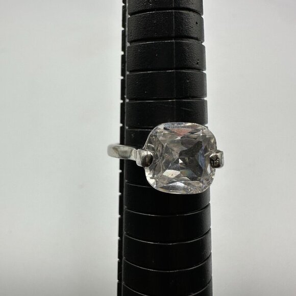 3/$30 Cushion Cut Solitaire Ring Size 6.5 Silver Tone Statement Clear Stone - Picture 3 of 9